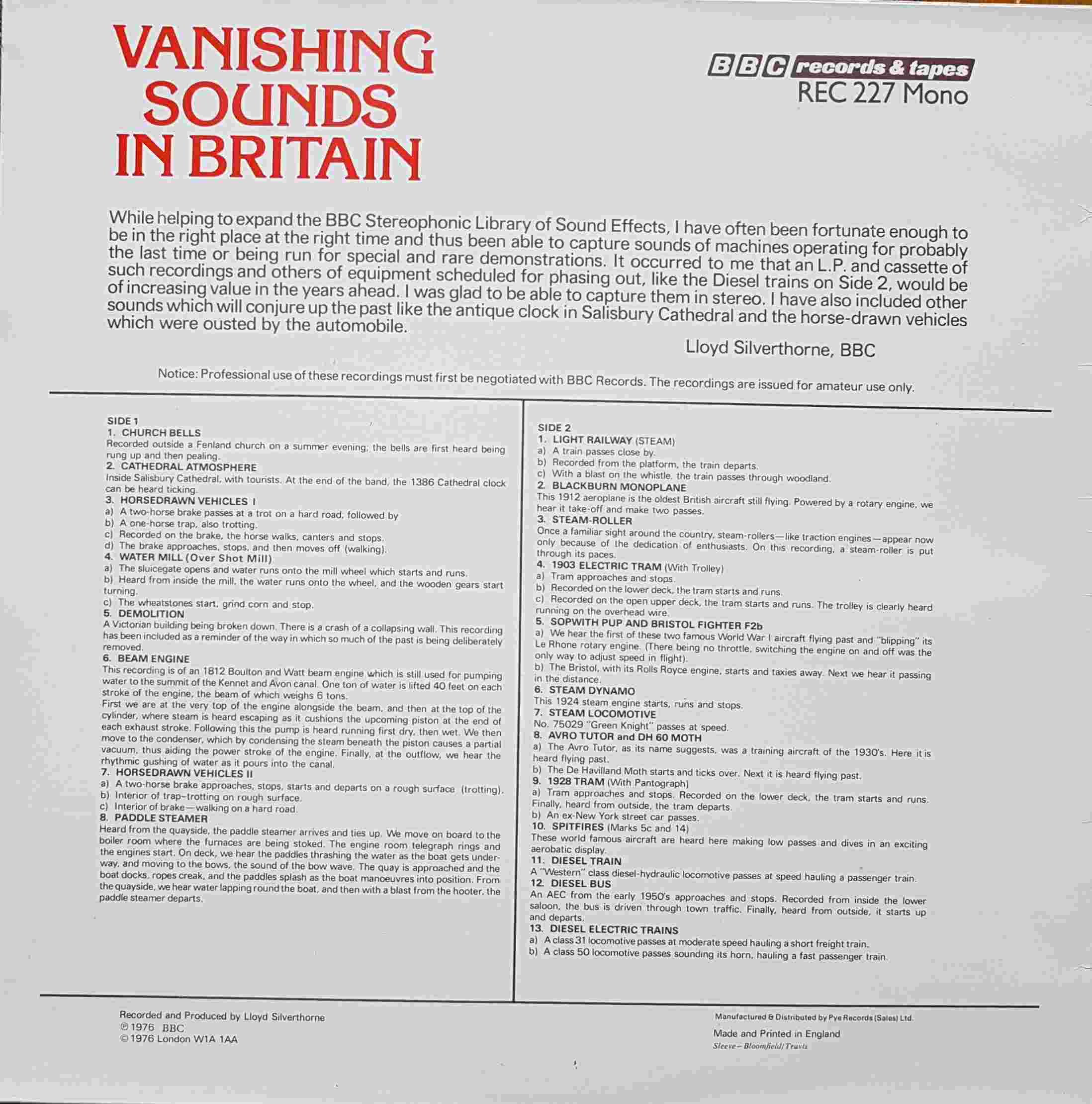 Picture of REC 227 Vanishing sounds of Britain by artist Various from the BBC records and Tapes library